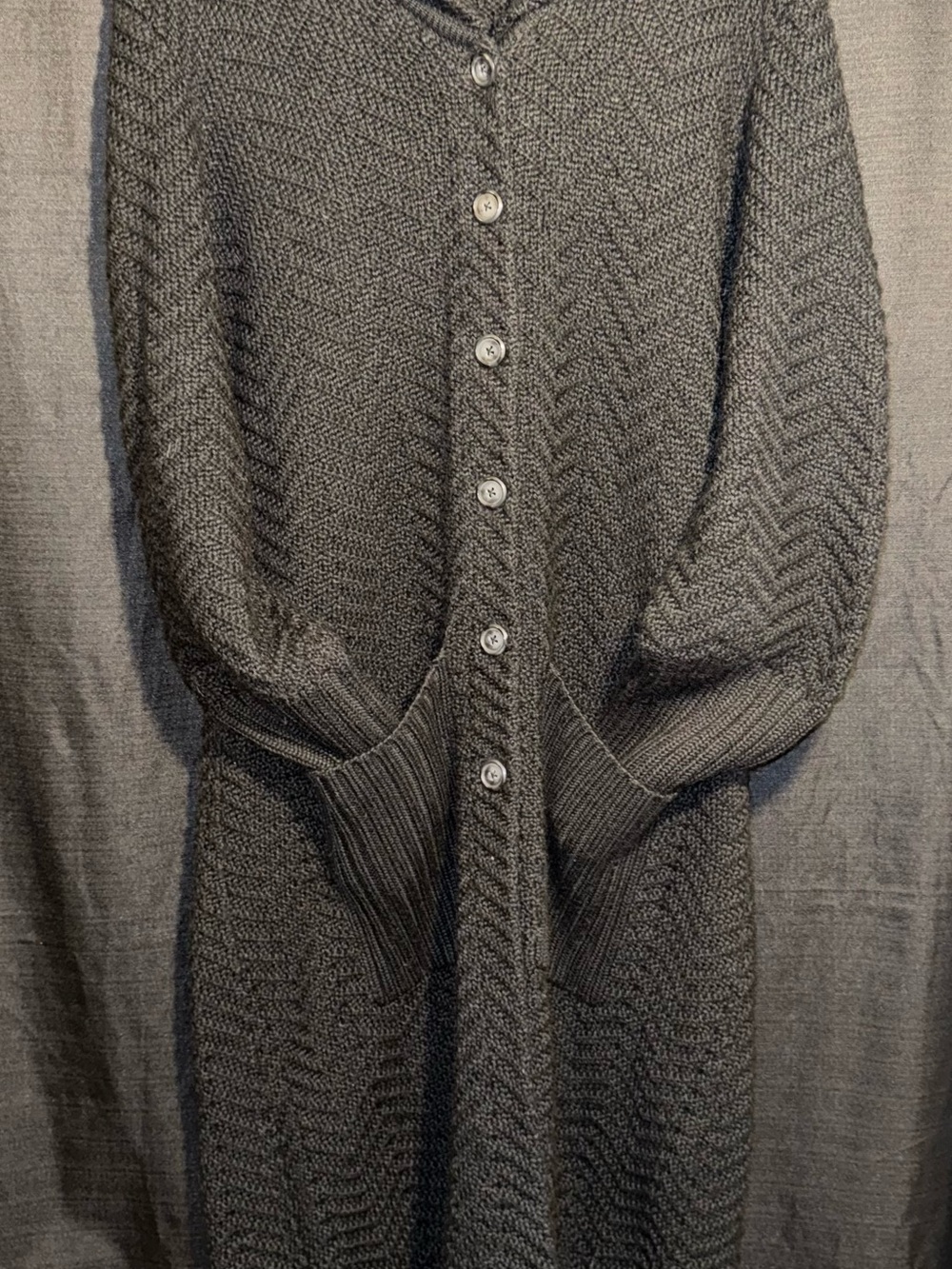 Vintage Bloomingdale’s Wool Blend Long Cardigan Duster L Fringe
